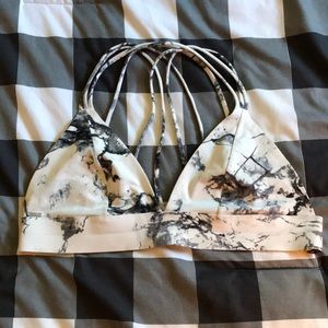 PINK by Victorias Secret Black White Gray Marble Sports Bra Criss Cross Sz L